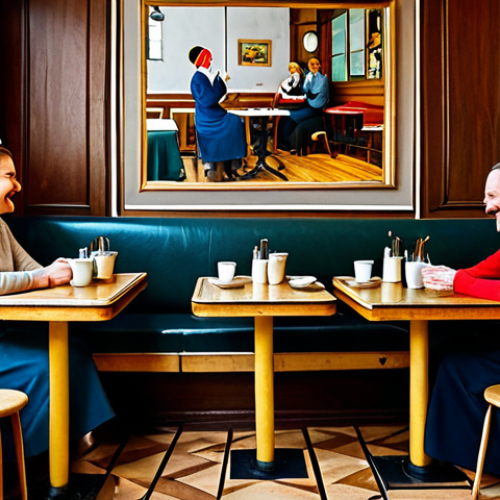 A professional photograph capturing the essence of cultural transformation. In an interior of a classic, vintage Moscow cafe, several diverse individuals are depicted, seated at small wooden tables. Their faces show subtle smiles, and some are gently swaying or tapping their feet, seemingly uplifted by an unseen, vibrant rhythm. The atmosphere is warm, inviting, and infused with a quiet sense of joy and connection. All subjects are fully clothed in modest, contemporary urban attire, appropriate for a public setting.
    *   **Quality Modifiers:** perfect anatomy, correct proportions, natural pose, well-formed hands, proper finger count, natural body proportions, high-quality professional photography, safe for work, appropriate content, fully clothed, family-friendly.